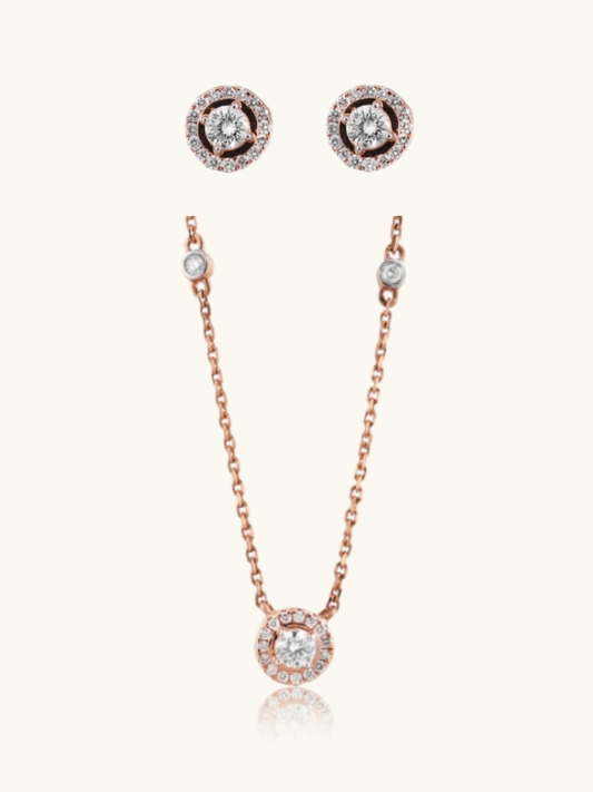 Elegant 18kt gold diamond necklace & earrings—affordable fine jewellery with trendy, minimal aesthetics.