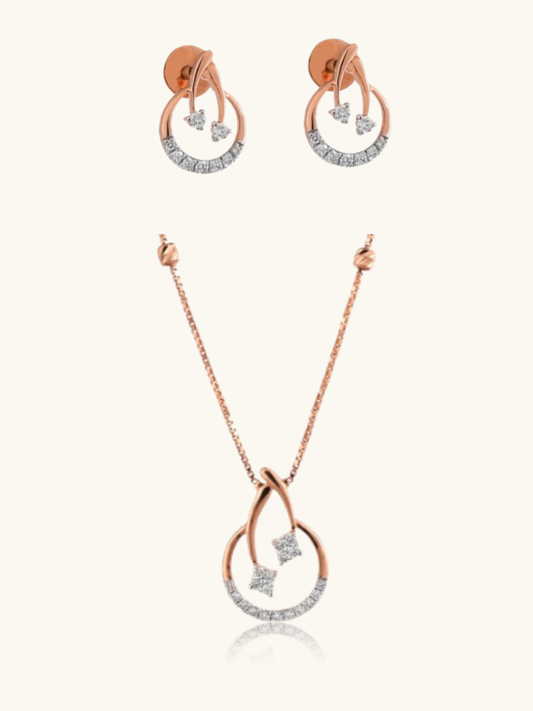 Elegant 18kt gold diamond necklace & earrings—affordable fine jewellery with minimal aesthetics.