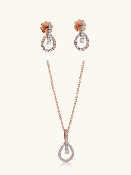 18kt gold earring and necklace set with IGI certified diamonds, BIS hallmarked fine jewellery under Rs. 90,000