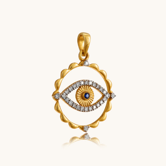 Elevate your style and safeguard yourself with our 18 kt Beaded Evil Eye Diamond Pendant from the Spring Edit. Meticulously crafted with precision and rich symbolism, this exquisite piece is a must-have addition to your fine jewelry collection. Priced under 30,000, it offers affordable luxury and timeless elegance.