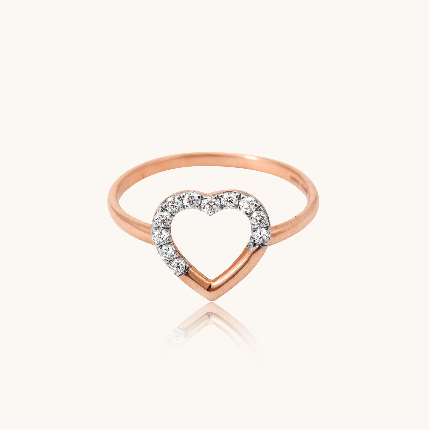 Big Heart Diamond Ring in 18kt gold with natural VVS diamonds; certified BIS hallmarked gift for her under 50,000
