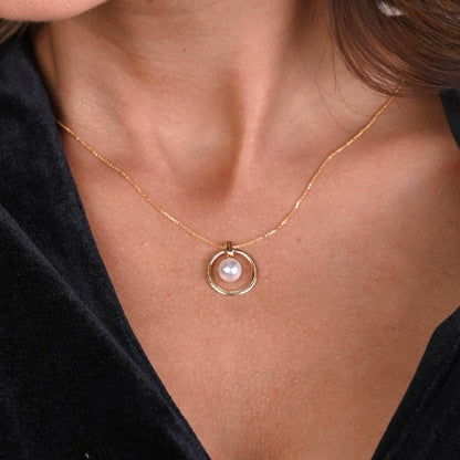 Circle Pearl Gold Necklace in 18kt gold & pearl; BIS-certified minimalist jewelry, a luxury gift for her now under 30,000!
