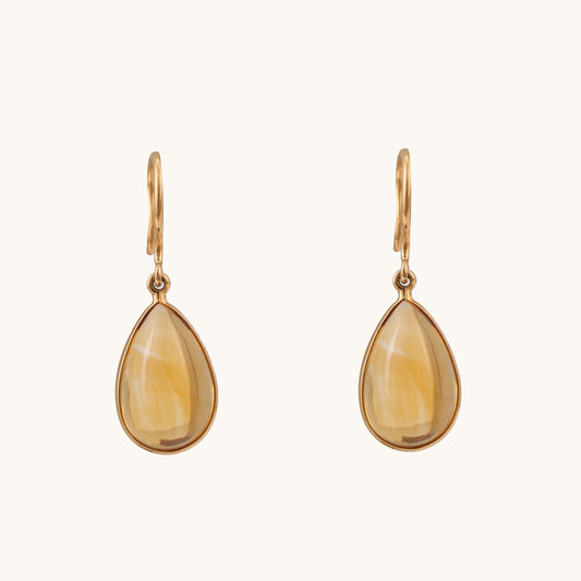 Citrine Long Gold Earrings in 18kt gold; certified BIS minimalist gift for her under 20,000