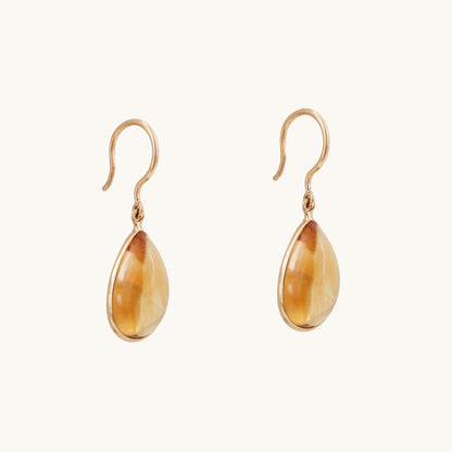 Citrine Long Gold Earrings in 18kt gold; certified BIS minimalist gift for her under 20,000