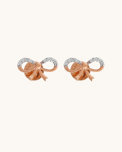 Cute Bow Diamond Earrings in 18kt gold & natural VVS diamonds; certified BIS jewelry gift for her under 25,000