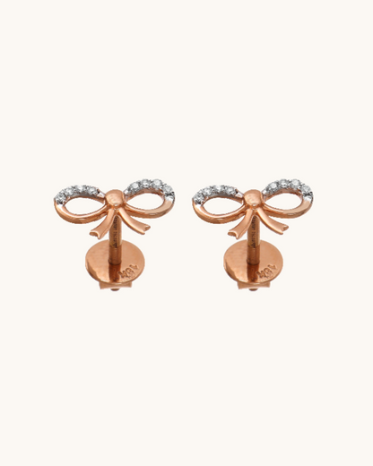 Cute Bow Diamond Earrings in 18kt gold & natural VVS diamonds; certified BIS jewelry gift for her under 25,000