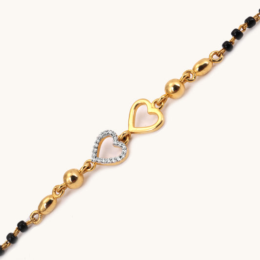 Double Diamond Mangalsutra Bracelet in 18kt gold, natural VVS diamonds; certified BIS gift for her under 40,000