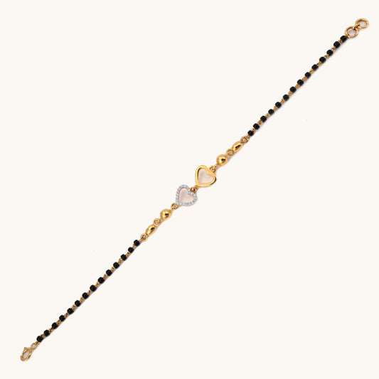 Double Diamond Mangalsutra Bracelet in 18kt gold, natural VVS diamonds; certified BIS gift for her under 40,000