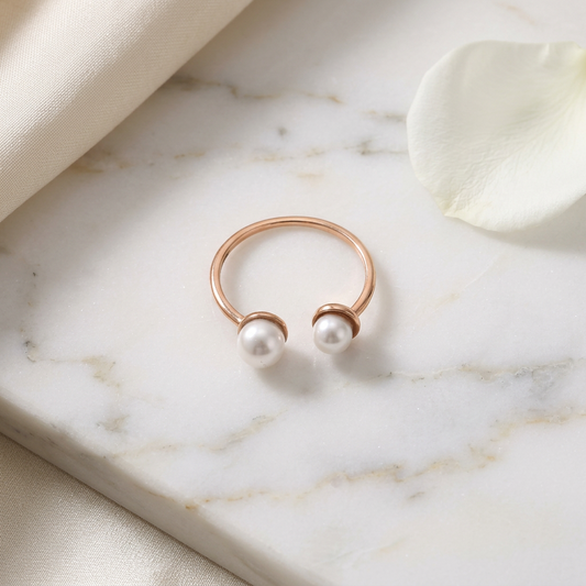 Double Pearl Gold Ring
