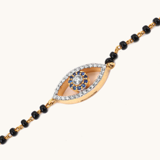 EvilEye Diamond Mangalsutra Bracelet in 18kt gold with VVS diamonds, certified BIS jewelry for her under 50,000