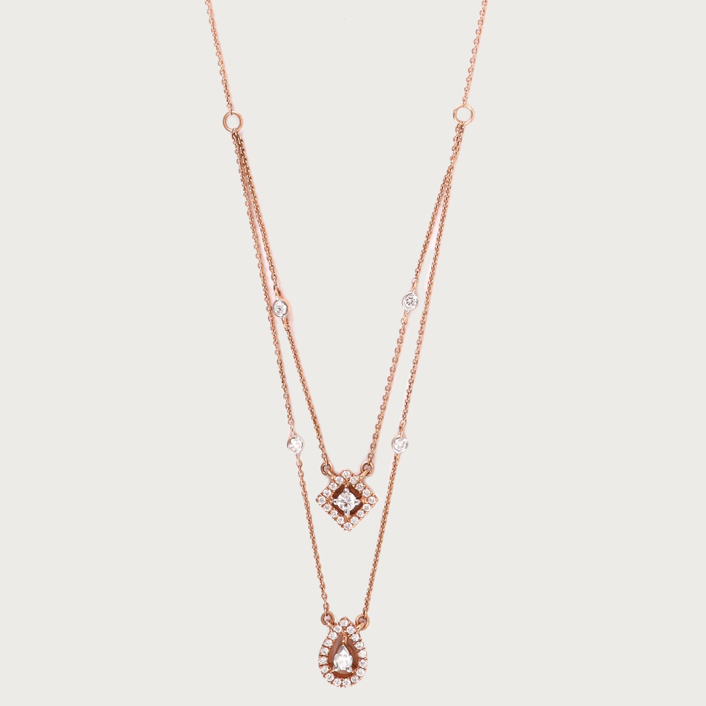 18kt gold Diamond Duo Necklace with VVS diamonds—luxury fine jewellery under ₹80,000 for women.