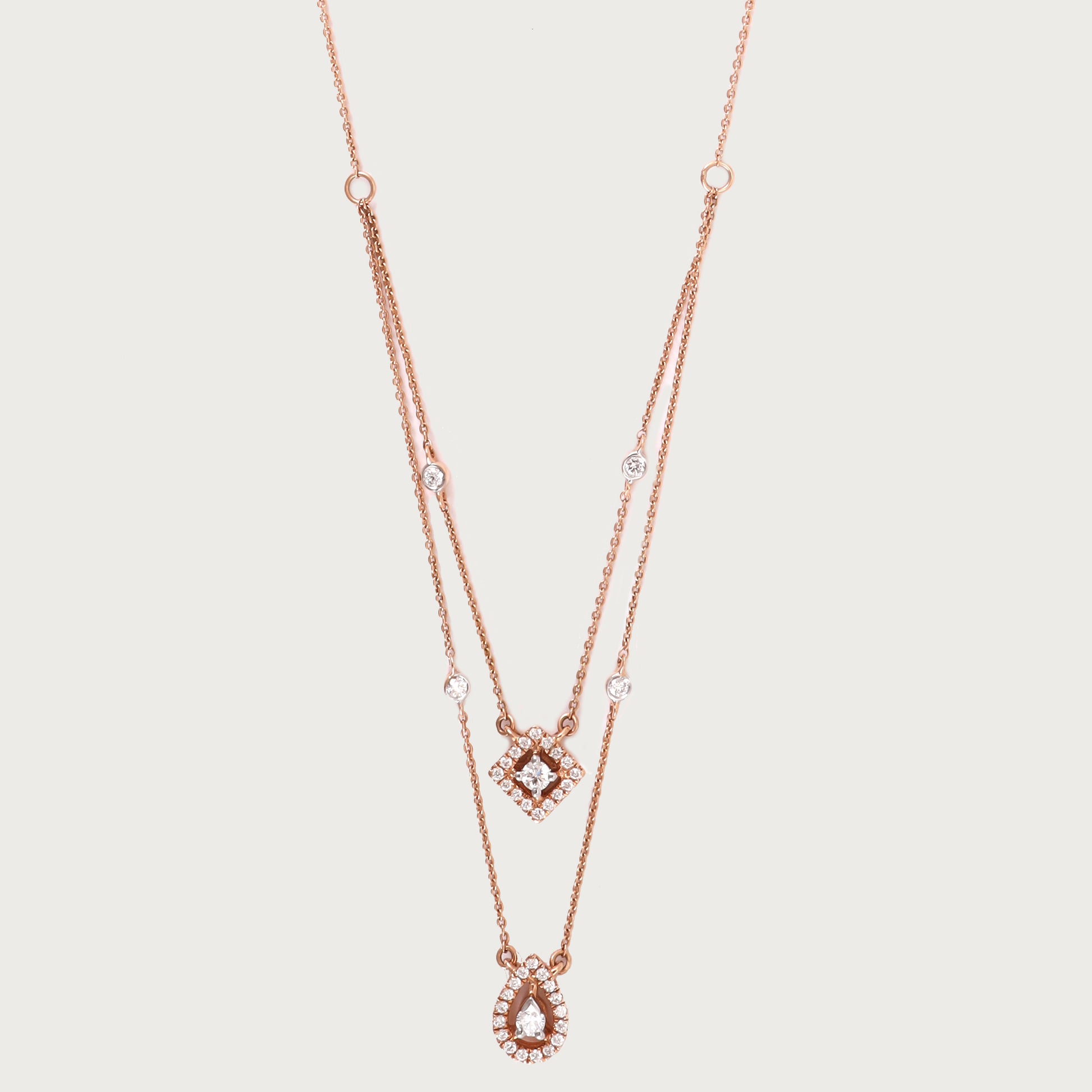18kt gold Diamond Duo Necklace with VVS diamonds—luxury fine jewellery under ₹80,000 for women.
