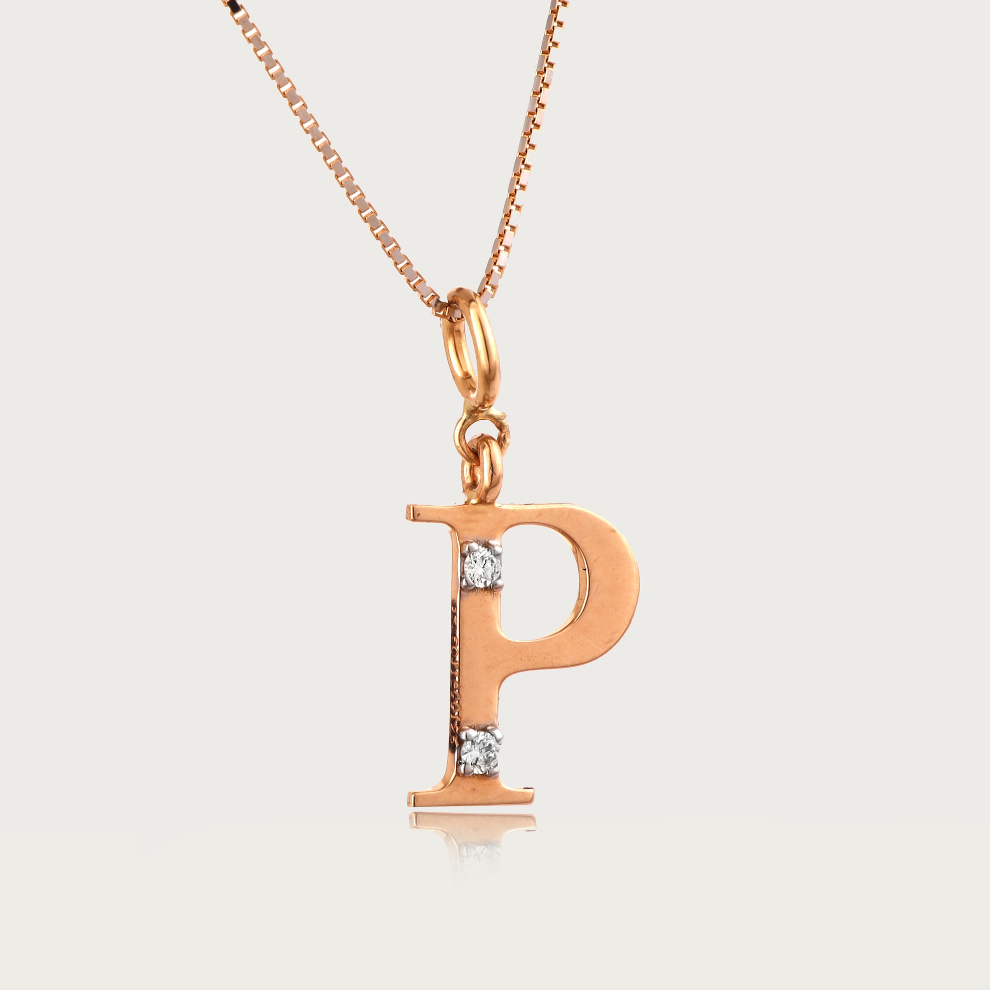 18kt gold "P" initial pendant with natural diamonds—luxury fine jewellery under ₹15,000.