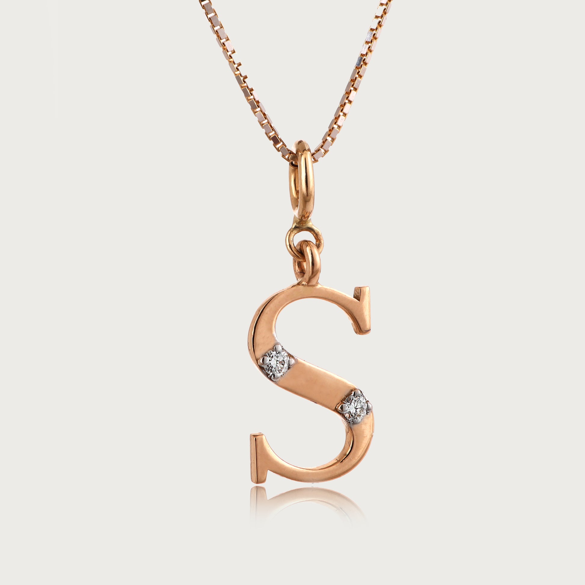 18kt gold "S" initial pendant with natural diamonds—affordable luxury fine jewellery under ₹15,000.
