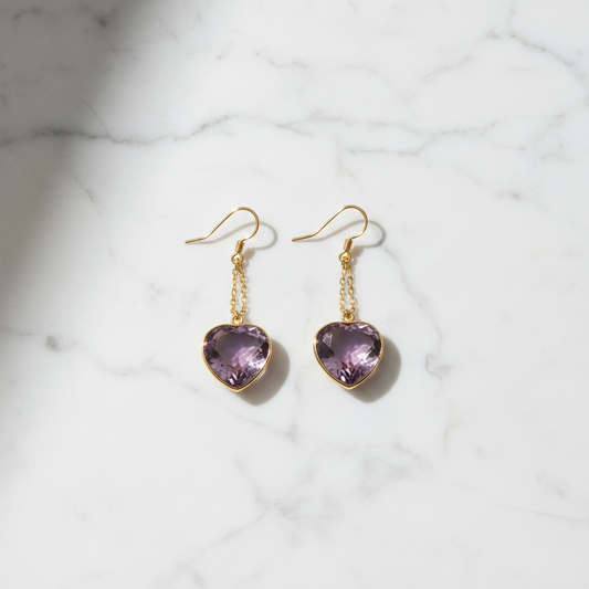 Heart Amethyst Gold Earring