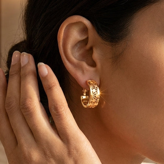 Intricate Filigree Gold Hoops
