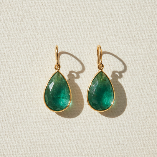 Long Emerald Gold Earrings