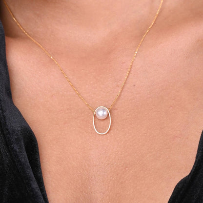 Oval Pearl Gold Necklace in 18kt gold & pearl; BIS-certified minimalist jewelry, perfect luxury gift for her under 30,000!
