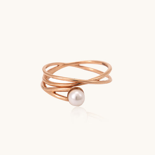 Pearl Entwine Gold Ring in 18kt gold & pearls; certified BIS minimalist jewelry gift for her under 15,000

