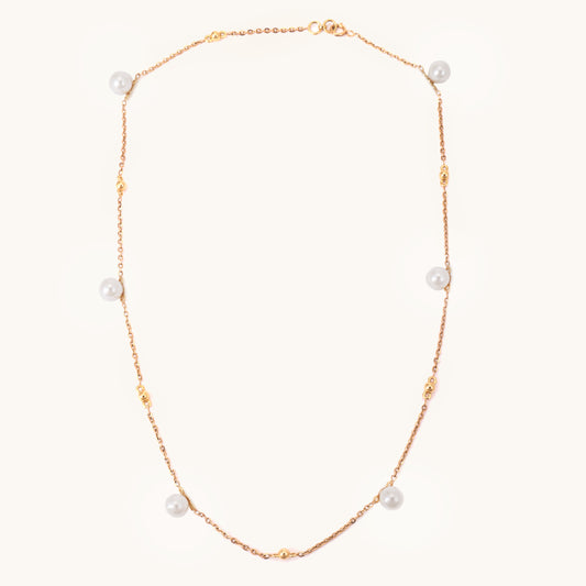 Pearl Gold Chain in 18kt gold with pearls; BIS hallmarked minimalist jewelry gift for her under 50,000