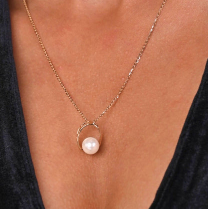 Pearl Loop Gold Pendant in 18kt gold & pearl; BIS-certified minimalist jewelry gift online under 15,000!
