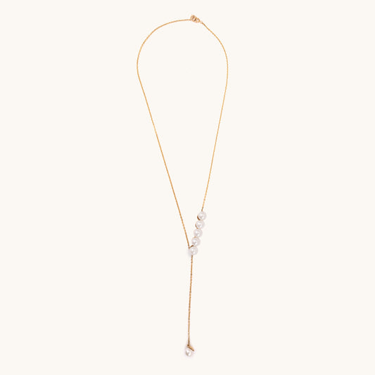 Pearl Party Gold Necklace in 18kt gold & pearls; certified minimalist jewelry gift for her now under 50k