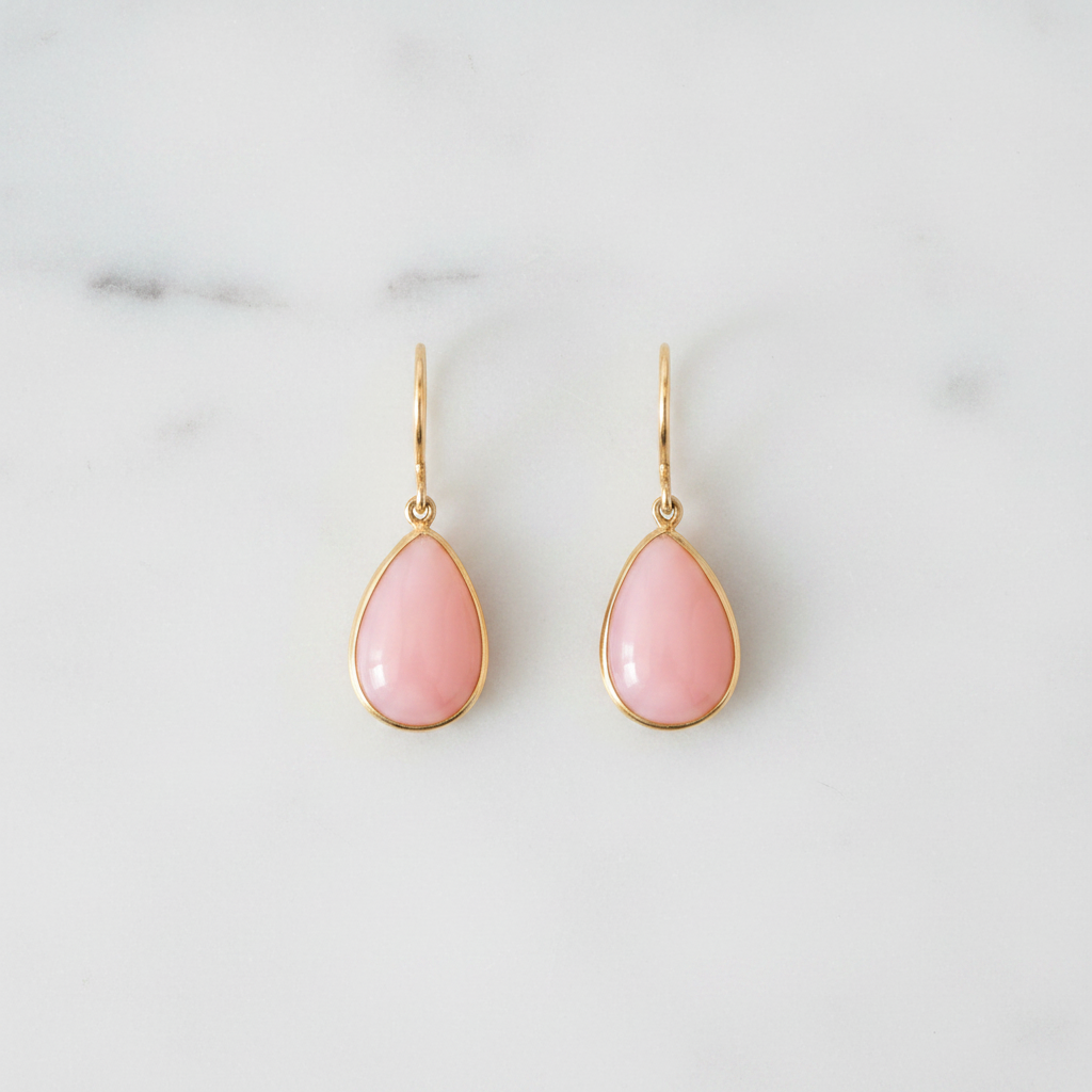 Pink Opal Gold Earrings