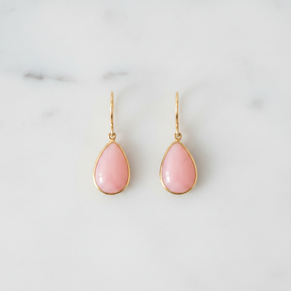 Pink Opal Gold Earrings