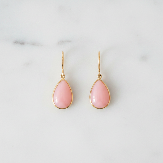 Pink Opal Gold Earrings