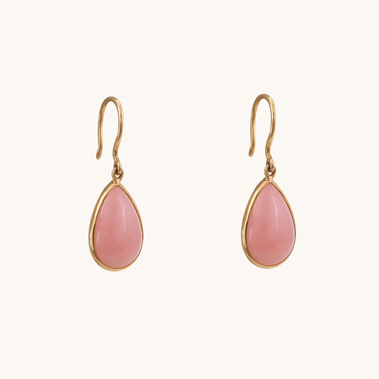 Pink Opal Gold Earrings 18kt gold with opals, certified BIS minimalist jewelry gift for her under 15k