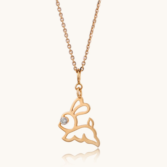 Rabbit Diamond Pendant in 18kt gold with natural VVS diamonds; certified BIS minimalist jewelry gift under 15k