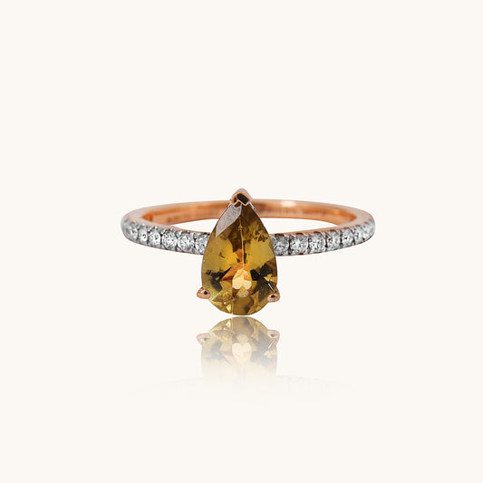 Tourmaline Proposal Diamond Ring in 18kt gold, natural VVS diamonds; certified BIS gift for her now under 60,000