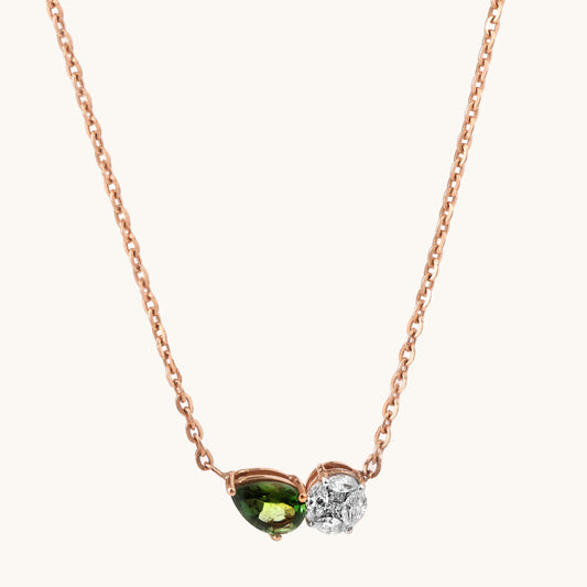 Tourmaline Simple Diamond Necklace in 18kt gold & natural diamonds, BIS minimalist gift for her now under 50,000