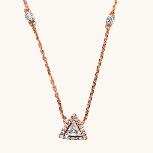 Triangle Solitaire Diamond Necklace in 18kt gold w/ natural VVS diamonds; BIS-certified gift for her under 60,000