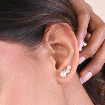 Triple Pearl Gold Earring in 18kt gold & pearl; BIS-certified minimalist jewelry, luxury gift for her now under 20,000!
