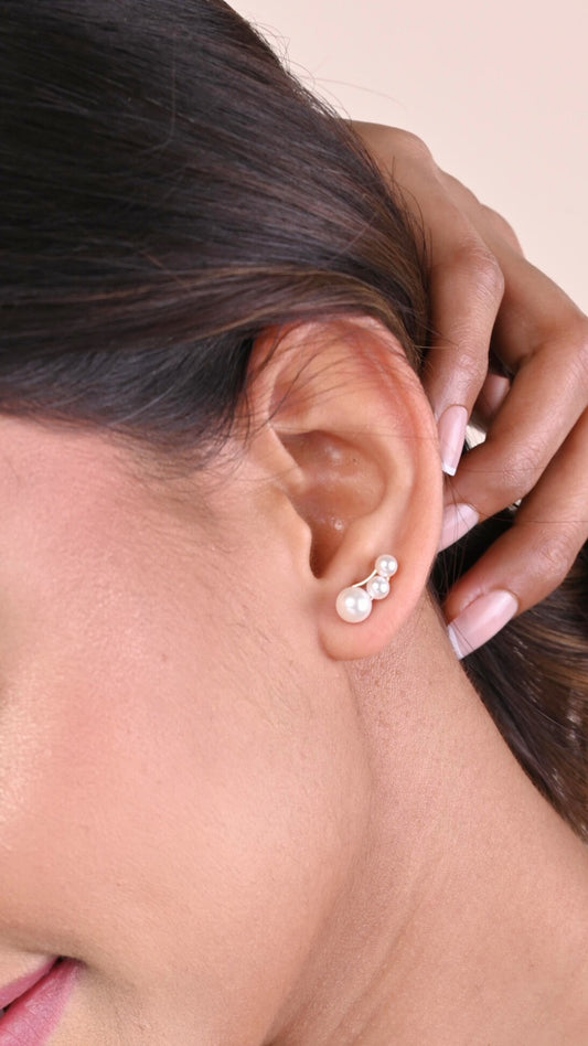 Triple Pearl Gold Earring