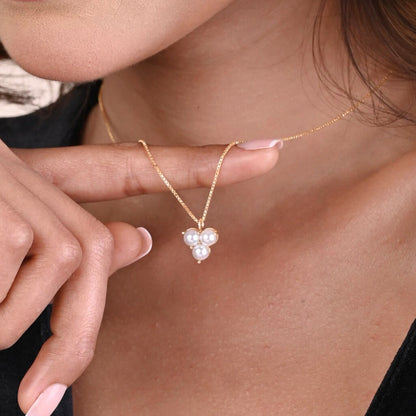 Triple Pearl Gold Necklace in 18kt gold & pearl; BIS-certified minimalist jewelry, perfect luxury gift for her under 30,000!
