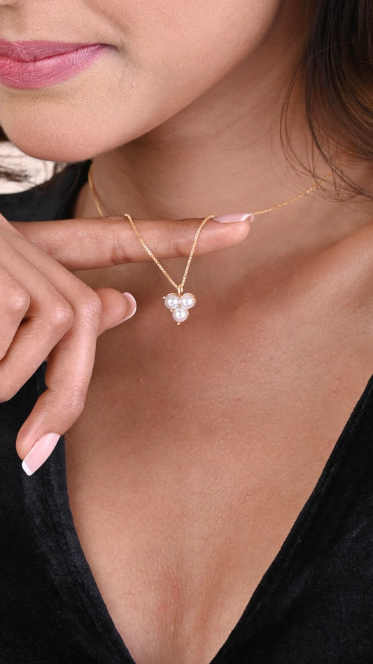 Triple Pearl Gold Necklace in 18kt gold & pearl; BIS-certified minimalist jewelry, perfect luxury gift for her under 30,000!
