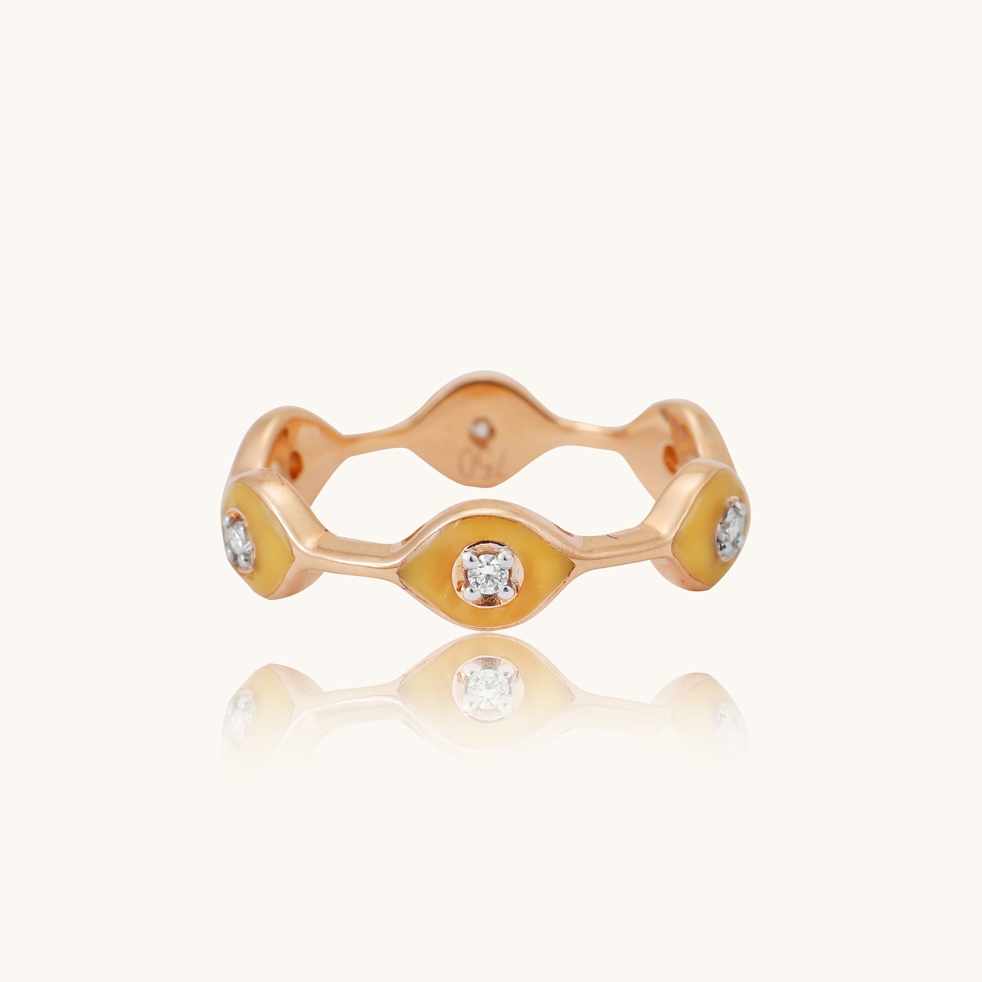 Yellow Band Diamond Ring in 18kt gold & natural VVS diamonds; BIS-certified minimalist gift for her under 40,000