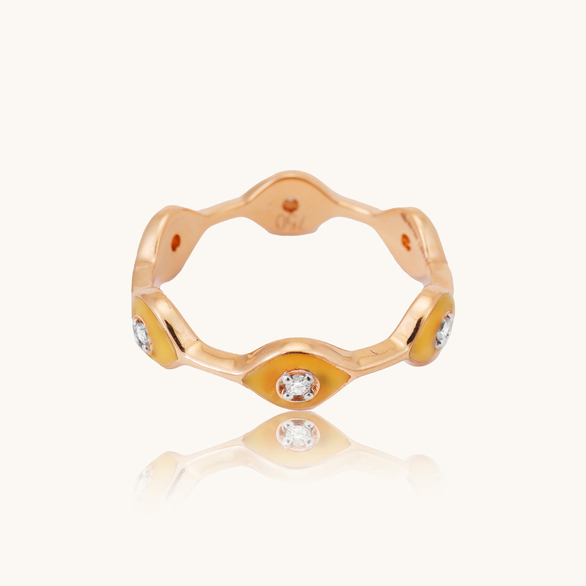 Yellow Band Diamond Ring in 18kt gold & natural VVS diamonds; BIS-certified minimalist gift for her under 40,000