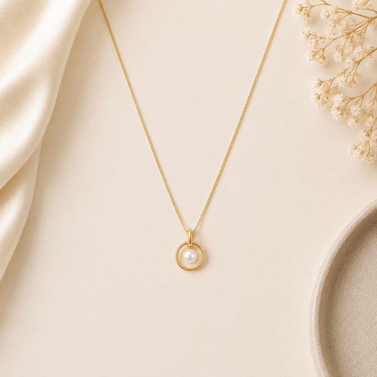 Circle Pearl Gold Necklace