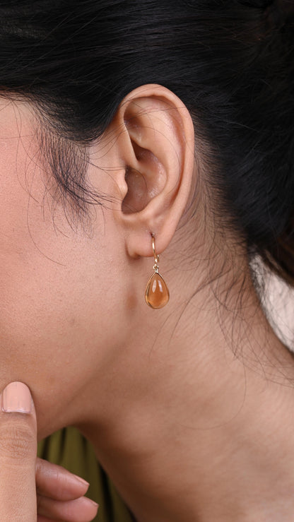 Citrine Long Gold Earrings in 18kt gold; certified BIS minimalist gift for her under 20,000