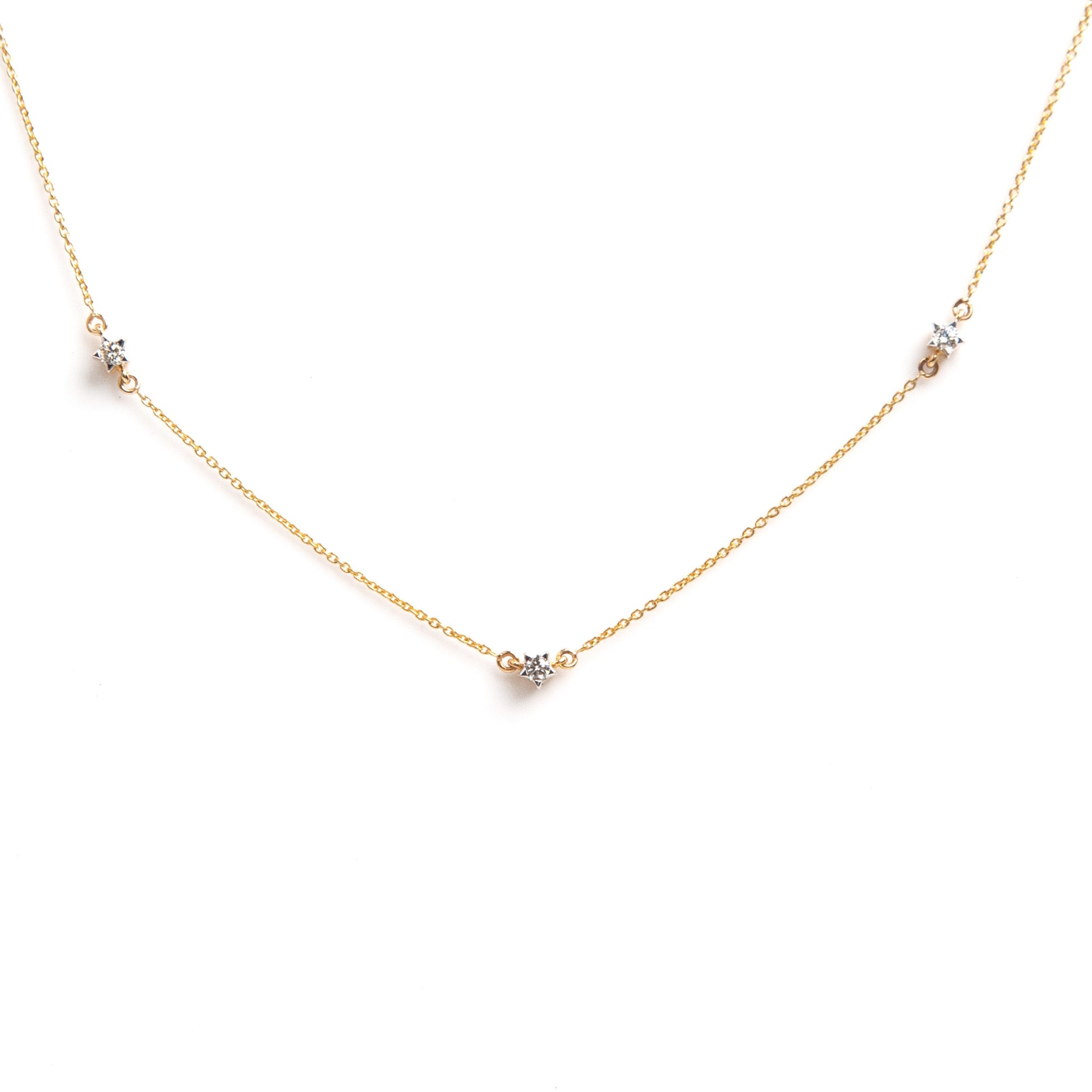 18 kt gold, diamond necklace, chain necklace, star chain necklace for mother or friend.