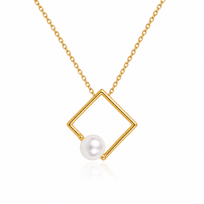 Gold Square Pearl Necklace