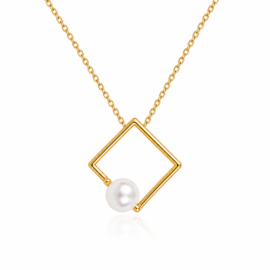 Gold Square Pearl Necklace