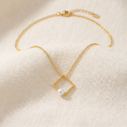 Gold Square Pearl Necklace