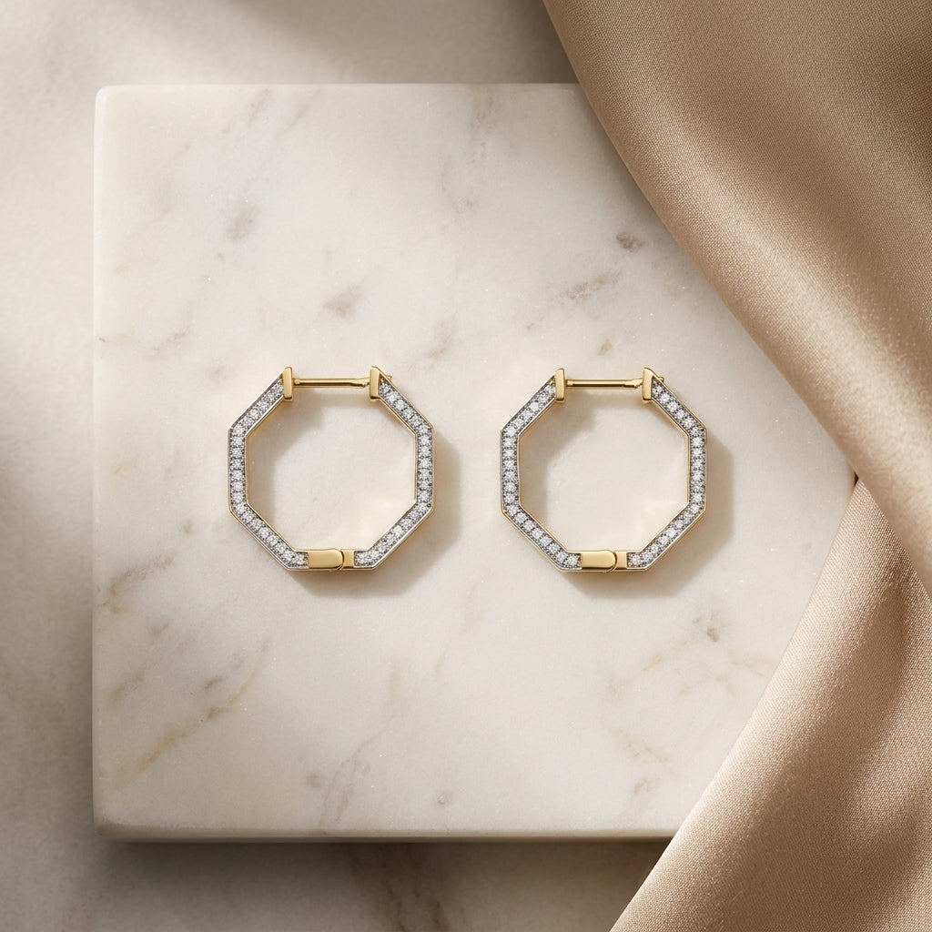 Hexagon Diamond Earring