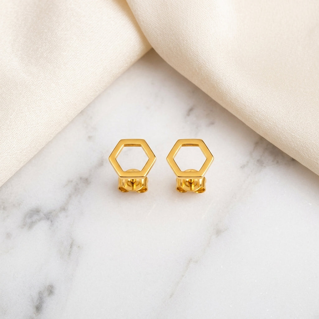 Hexagon Gold Earring