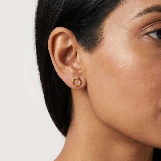 Hexagon Gold Earring