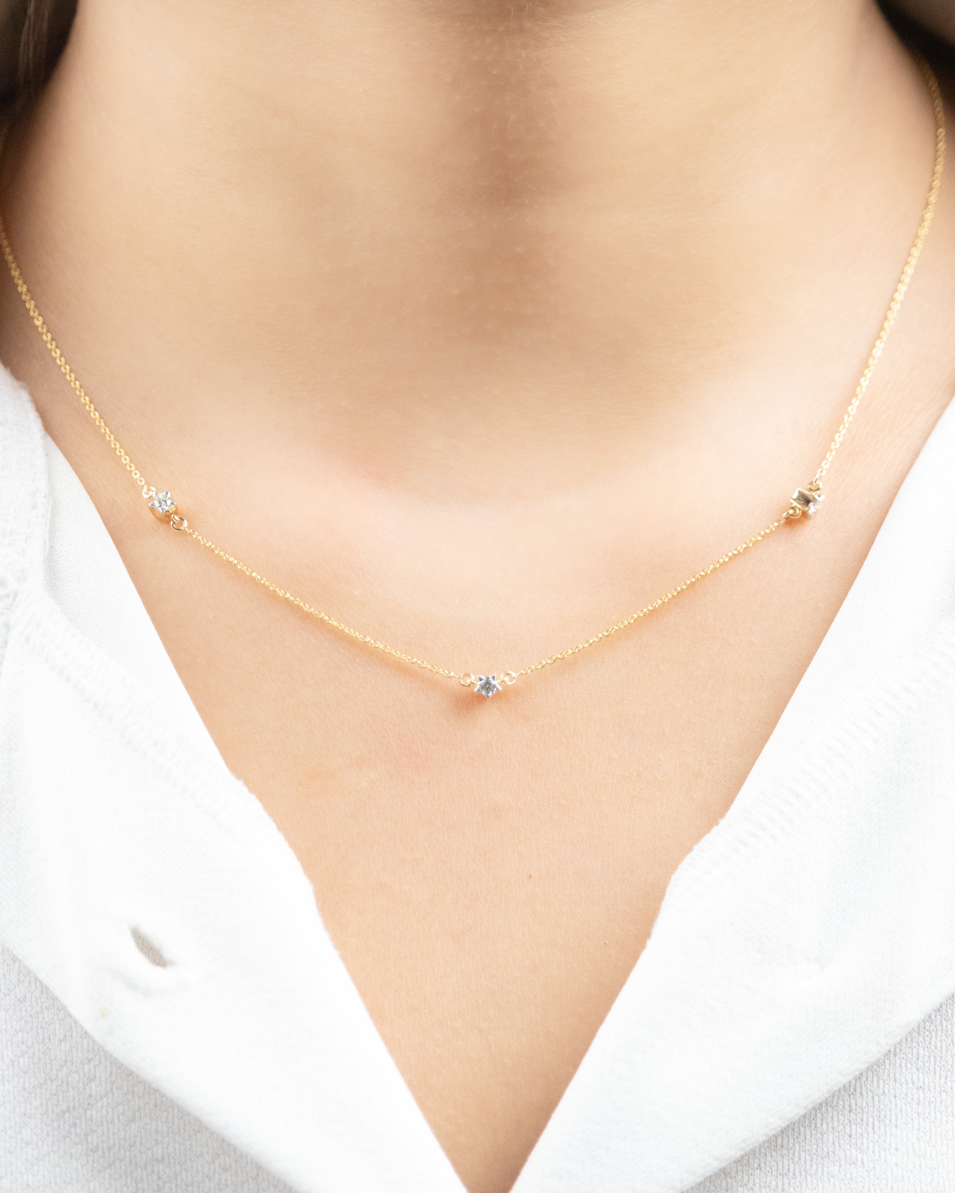 18 kt gold, diamond necklace, chain necklace, star chain necklace for mother or friend.